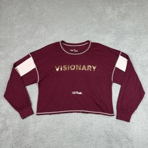 Flirtitude Active Top Women Medium Ruby Visionary Crop Tee Long‎ Sleeves Stretch